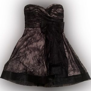 ABS black lace mini dress with bow detail, size 4